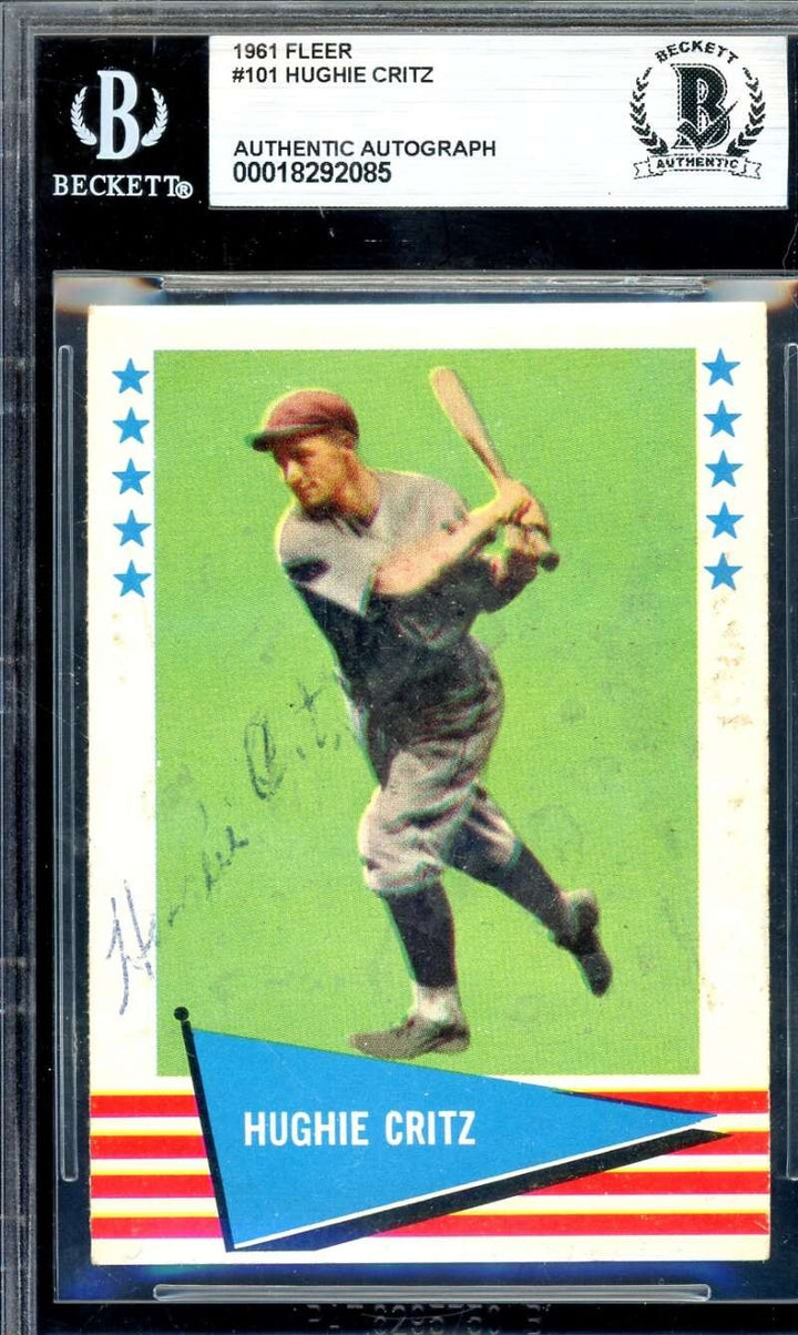 Hughie Critz Beckett BAS Signed 1961 Fleer Autograph