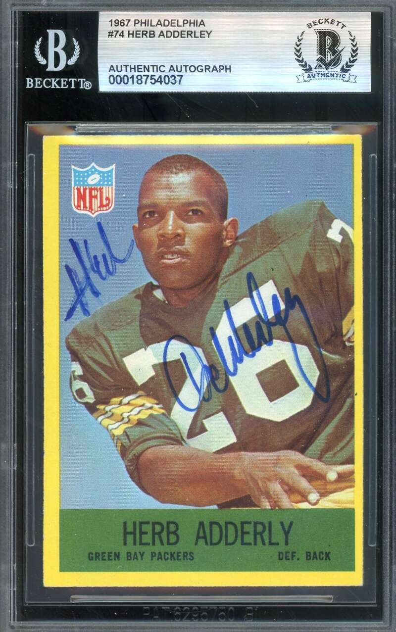Herb Adderley Beckett BAS Signed 1967 Philadelphia Autograph Packers