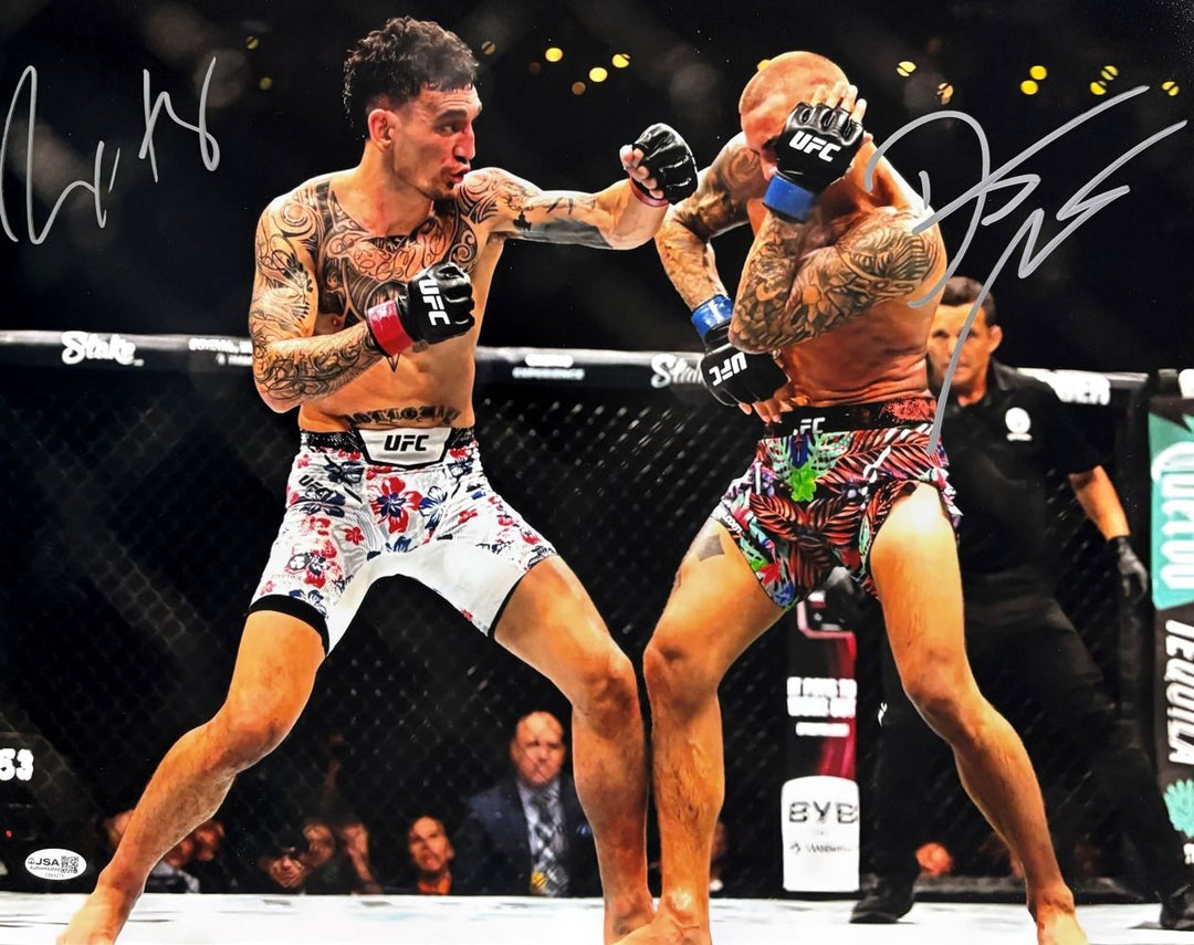 Max Holloway Dustin Poirier Signed 16x20 UFC Fight Photo JSA QR