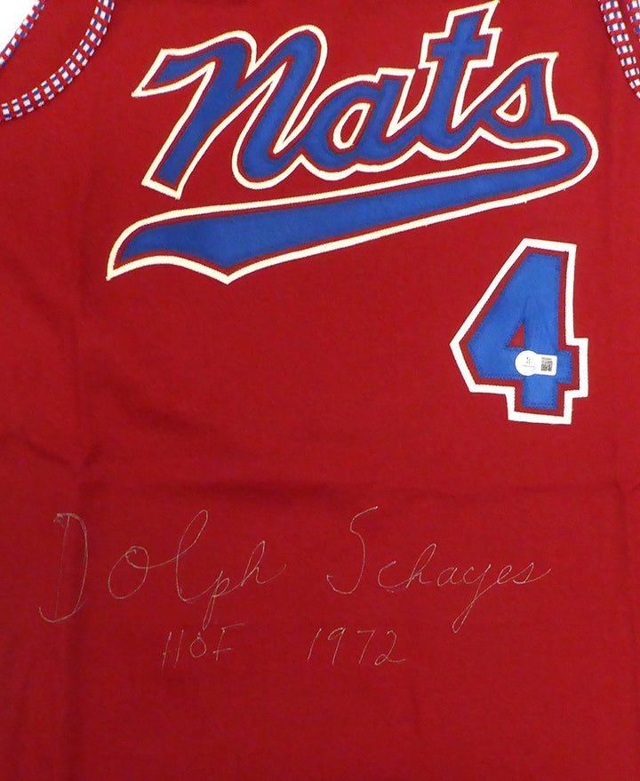 Syracuse Nationals Dolph Schayes Signed Red Jersey "HOF 1972" Beckett #BS30063