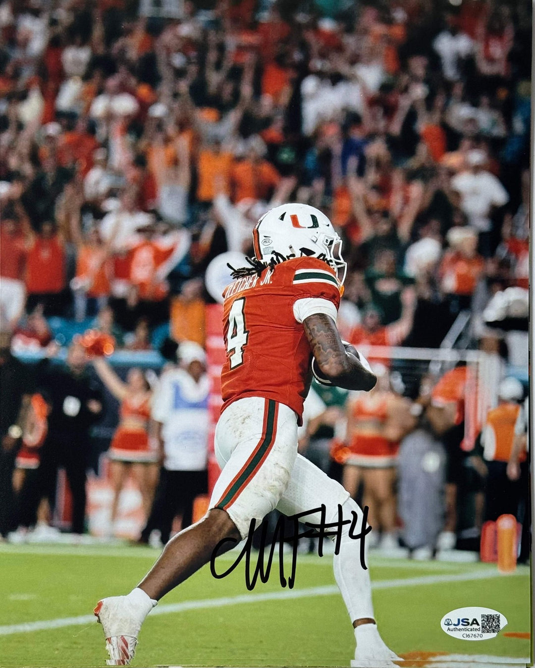 Mark Fletcher Jr Autographed Miami Hurricanes 8x10 Photo (JSA)