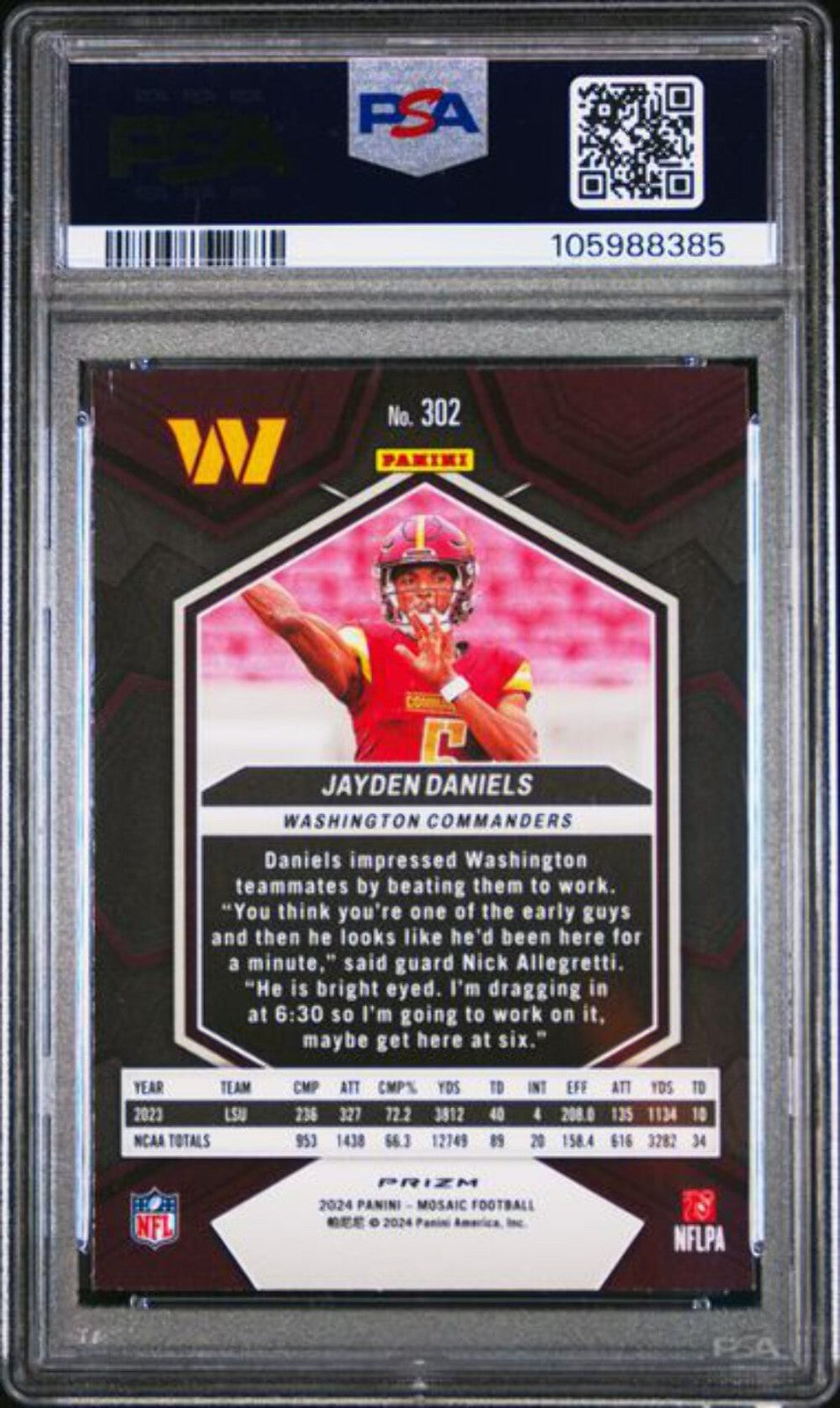 Graded 2024 Mosaic Silver Mosaic Jayden Daniels #302 Rookie RC Card PSA 9