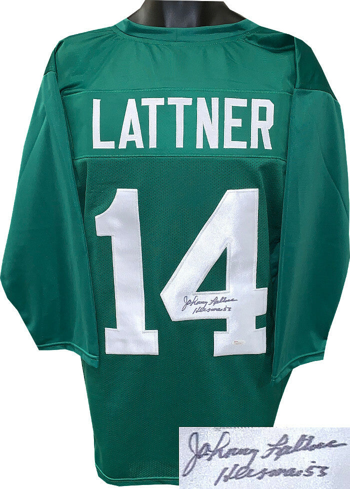 Johnny Lattner signed 3/4 Sleeve Custom Stitched College Jersey Heisman 53 - JSA