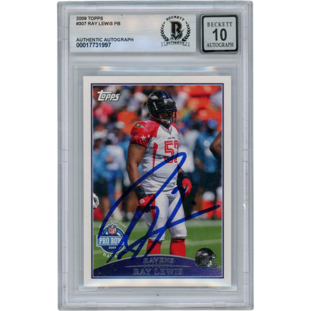 Ray Lewis Autographed/Signed 2009 Topps #307 Slabbed Trading Card Beckett 50026