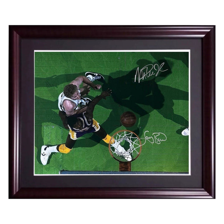 Larry Bird Magic Johnson Signed 16x20 Framed Chrome Photo Auto Lakers Steiner