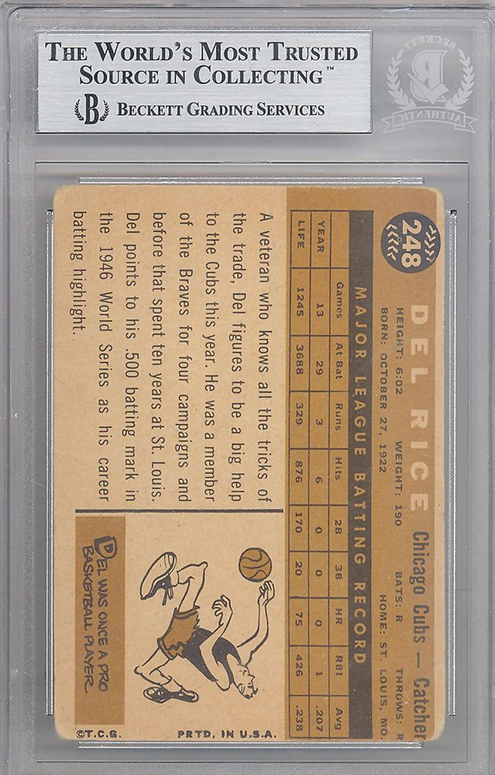 Del Rice Autographed Signed 1960 Topps Card #248 Chicago Cubs Beckett BAS