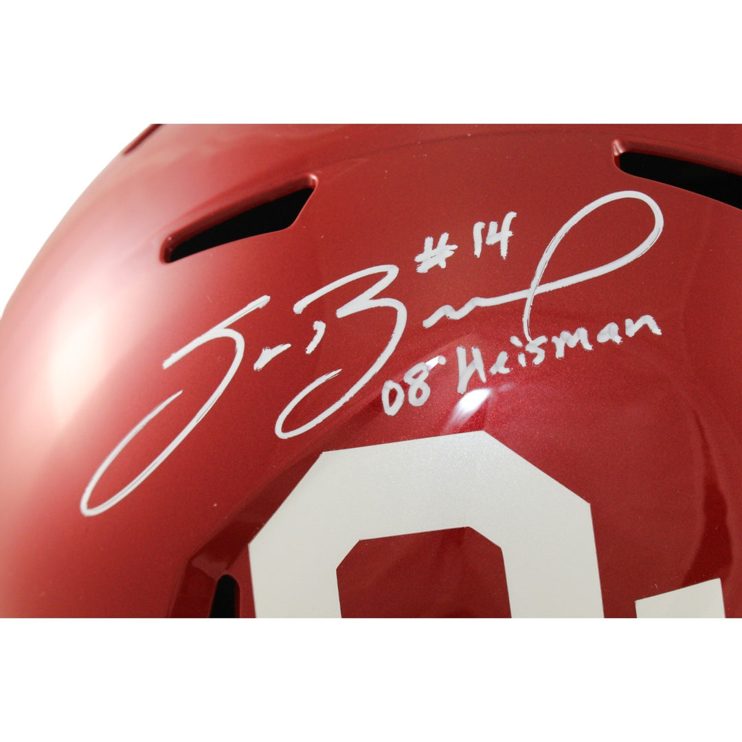 Sam Bradford Autographed Oklahoma Sooners F/S Helmet Heisman Beckett 54269