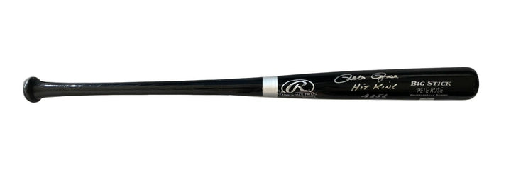 Pete Rose Signed Black Baseball Bat Inscribed "Hit King 4256" COA Radtke Reds