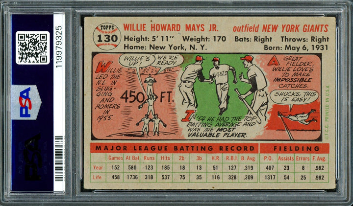 Willie Mays Signed 1956 Topps Card 130 Giants PSA 2 Auto 7 PSA/DNA #119979325