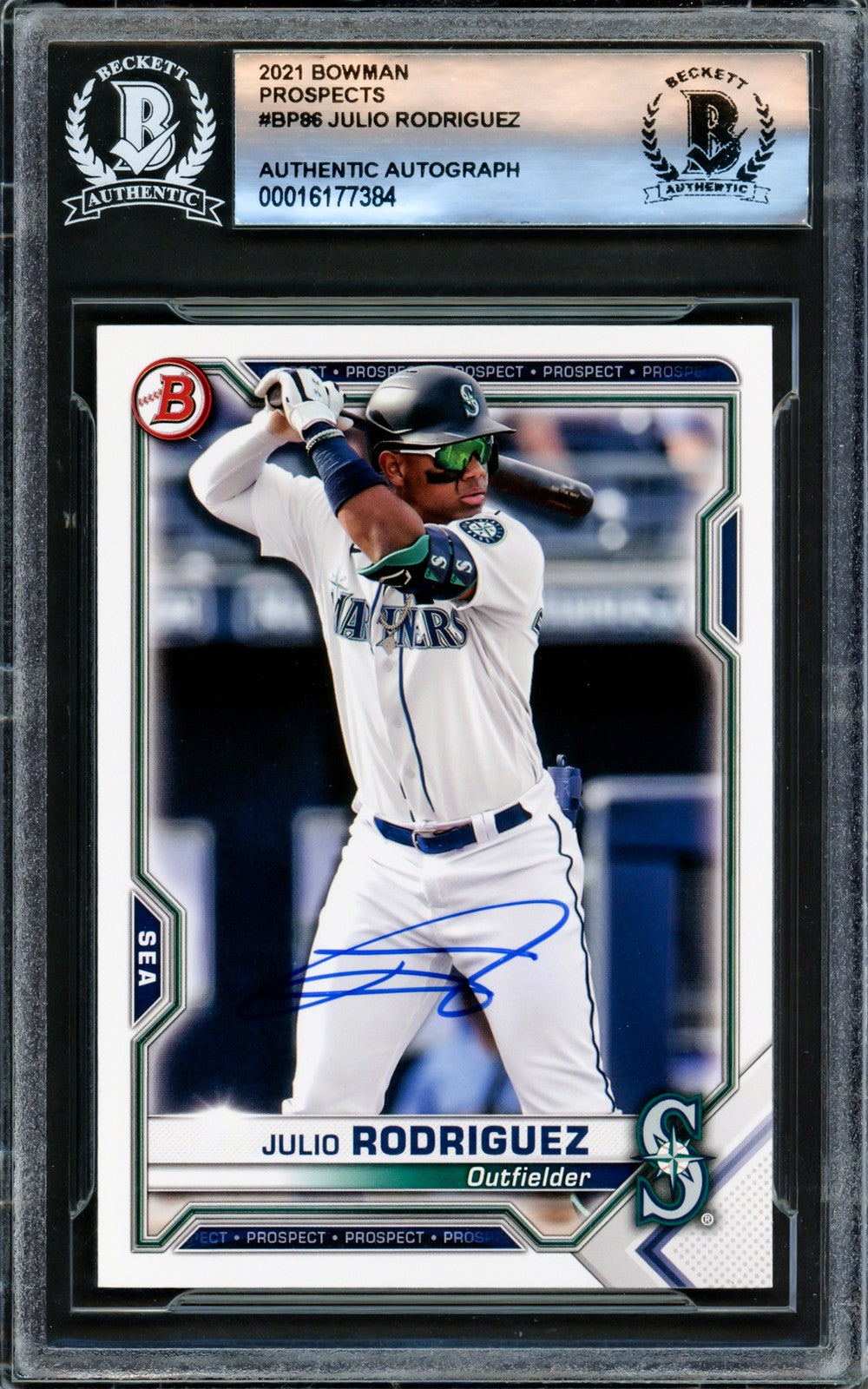 Julio Rodriguez Signed 2021 Bowman Prospects RC BP86 Seattle Mariners Beckett