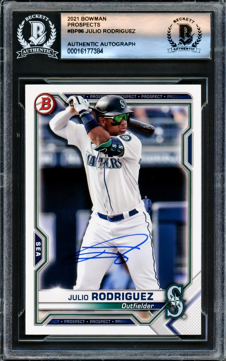 Julio Rodriguez Signed 2021 Bowman Prospects RC BP86 Seattle Mariners Beckett