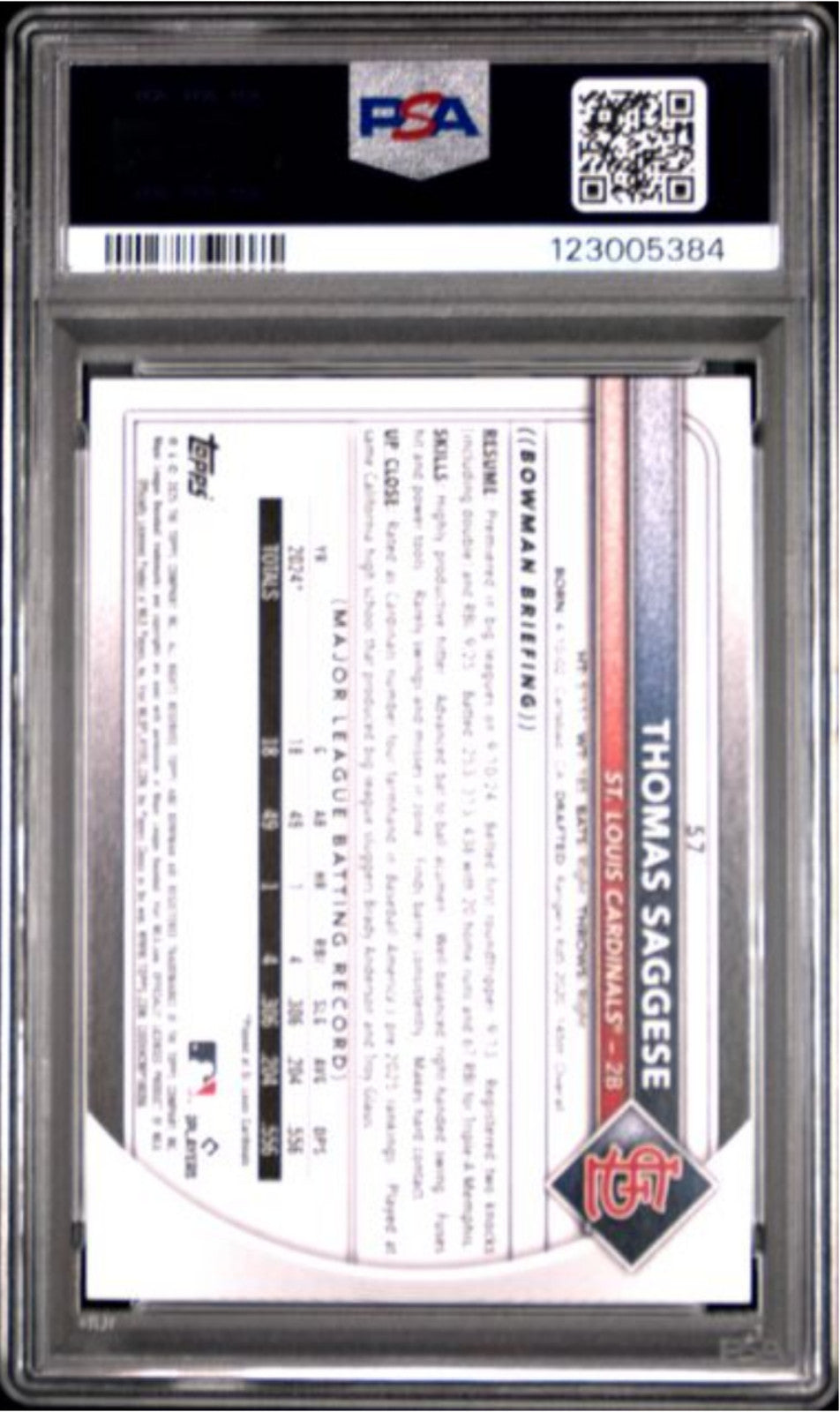 Graded 2025 Topps Bowman Thomas Saggese #57 Rookie RC Baseball Card PSA 10 Mint