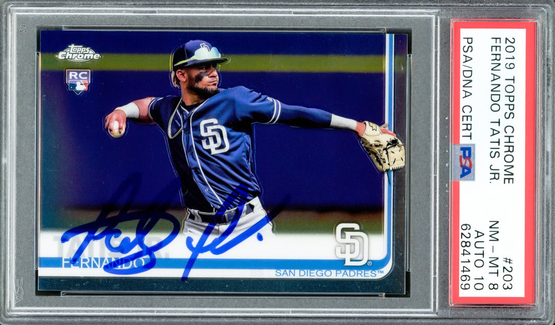 Fernando Tatis Jr. Auto 2019 Topps Chrome RC 203 Padres PSA 8 Auto GM 10 PSA/DNA