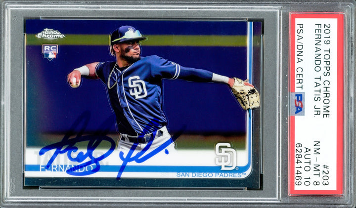 Fernando Tatis Jr. Auto 2019 Topps Chrome RC 203 Padres PSA 8 Auto GM 10 PSA/DNA