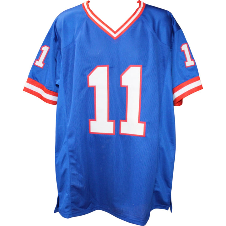 Phil Simms Autographed Pro Style Size XL Blue Jersey Beckett Witness 50950
