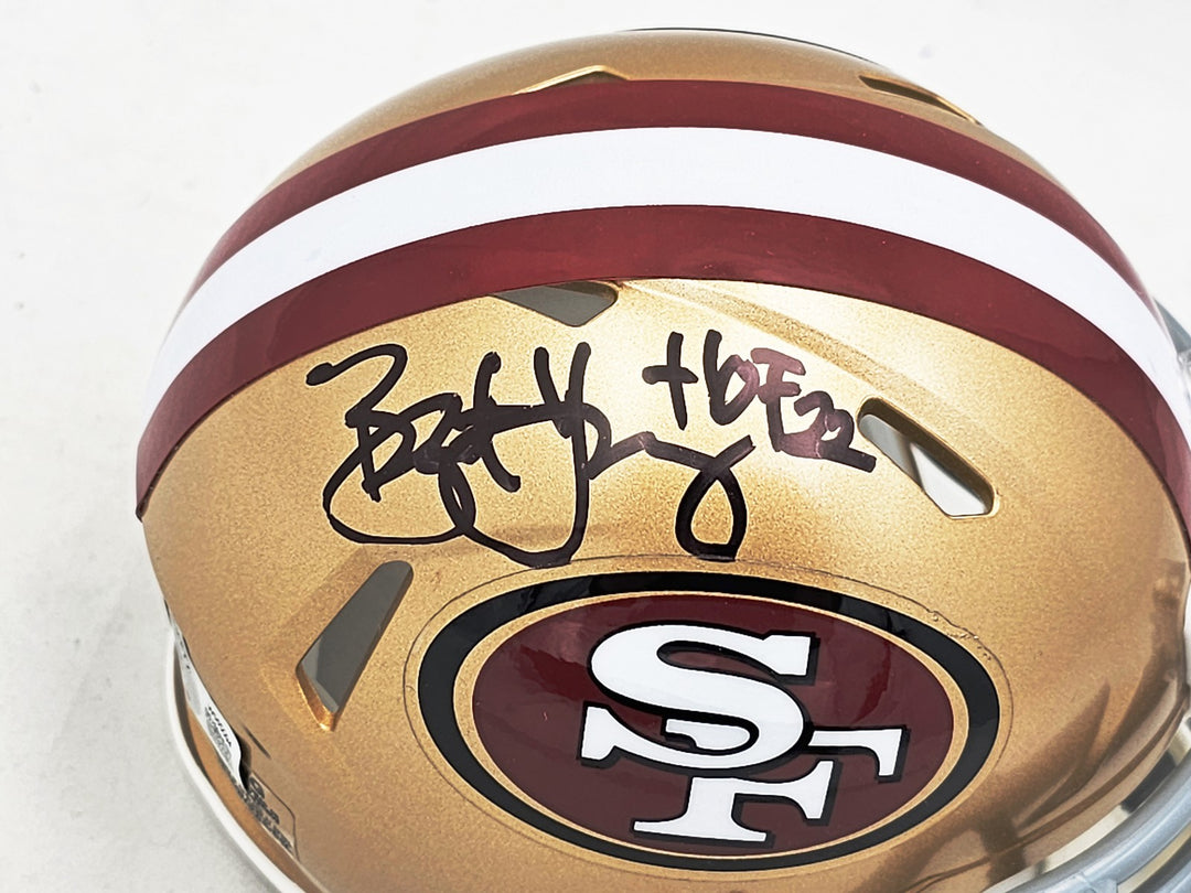 Bryant Young Auto Signed 49ers Gold Speed Mini Helmet "HOF 22" Beckett Witness