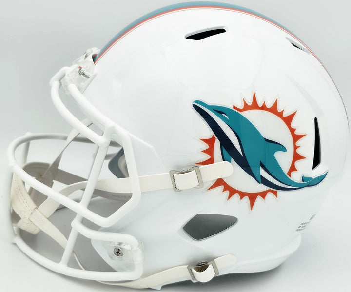 De'Von Achane Auto Dolphins White Full Size Speed Replica Helmet Beckett Witness