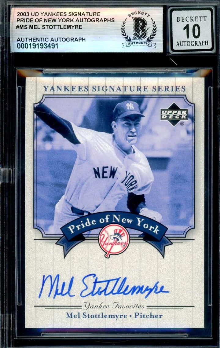 Mel Stottlemyre Gem Mint 10 Beckett BAS Signed 2003 Upper Deck Yankees Series Au