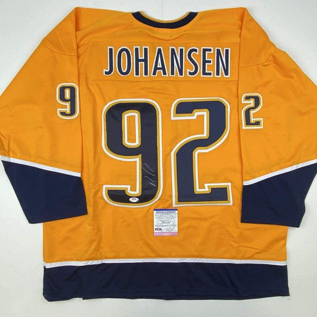 Autographed/Signed RYAN JOHANSEN Nashville Yellow Hockey Jersey PSA/DNA COA Auto