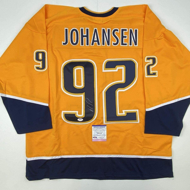 Autographed/Signed RYAN JOHANSEN Nashville Yellow Hockey Jersey PSA/DNA COA Auto