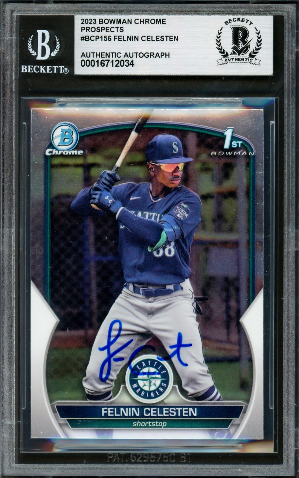 Felnin Celesten Signed 2023 1st Bowman Chrome RC BCP156 Seattle Mariners Beckett