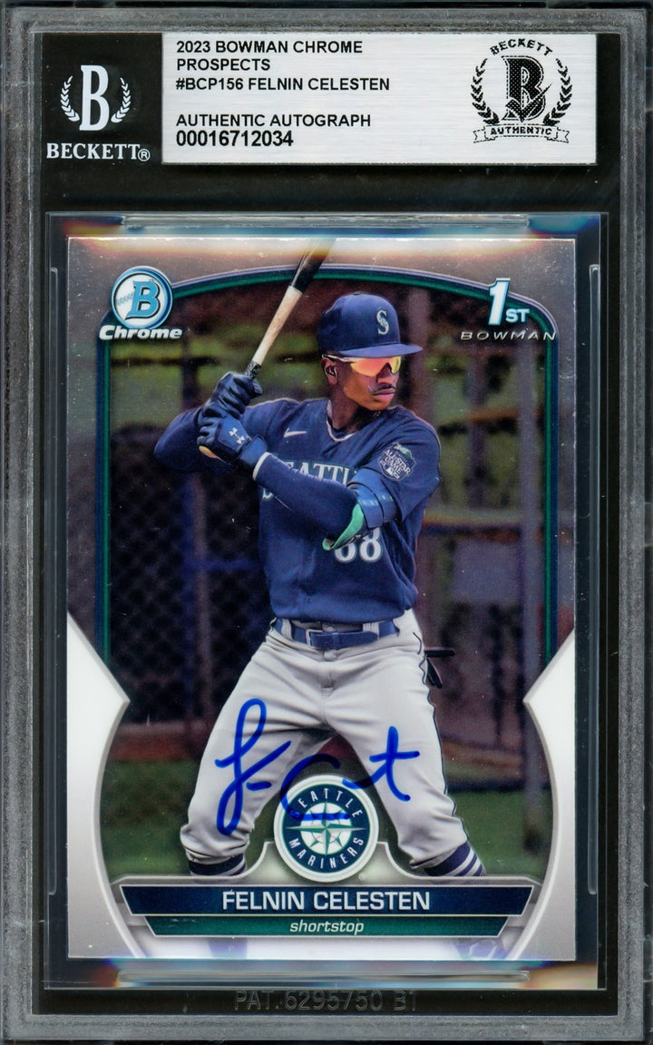Felnin Celesten Signed 2023 1st Bowman Chrome RC BCP156 Seattle Mariners Beckett