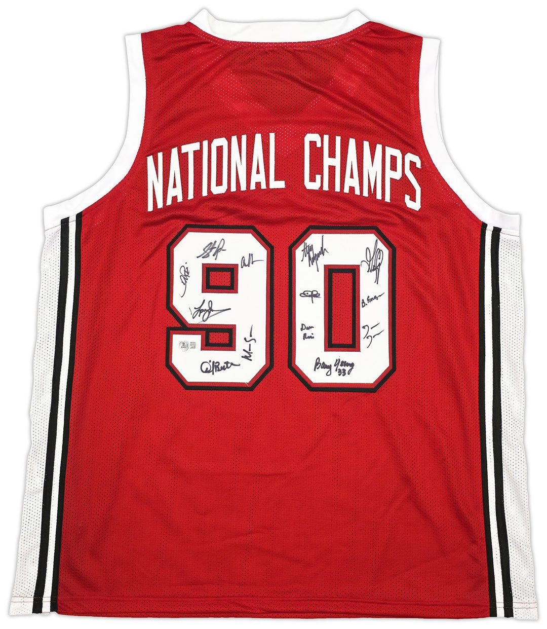 UNLV Runnin Rebels 1990 NCAA Champs Auto Red Jersey 13 Sig Larry Johnson Beckett