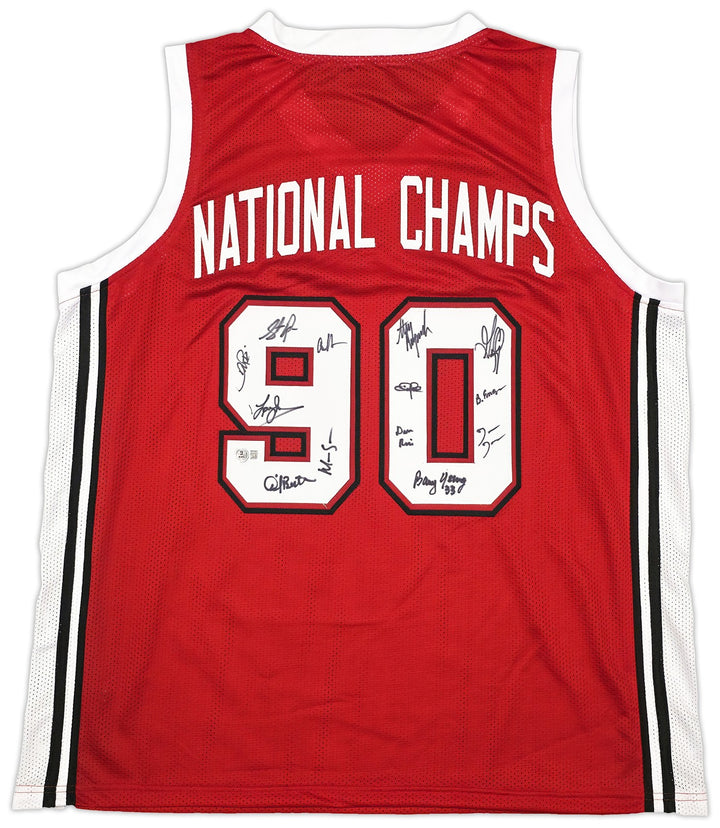 UNLV Runnin Rebels 1990 NCAA Champs Auto Red Jersey 13 Sig Larry Johnson Beckett