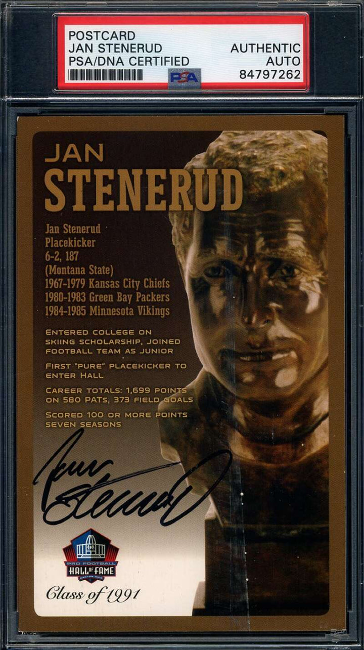 Jan Stenerud PSA DNA Signed Hall of Fame Bronze Bust Postcard Autographed
