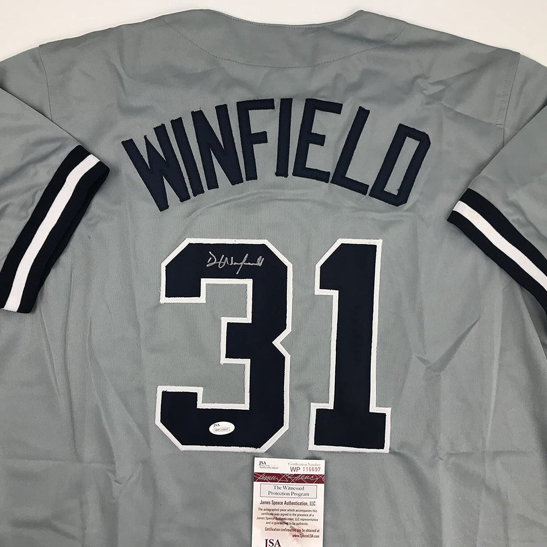 Autographed/Signed DAVE WINFIELD New York Grey Baseball Jersey JSA COA Auto