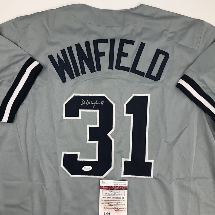 Autographed/Signed DAVE WINFIELD New York Grey Baseball Jersey JSA COA Auto