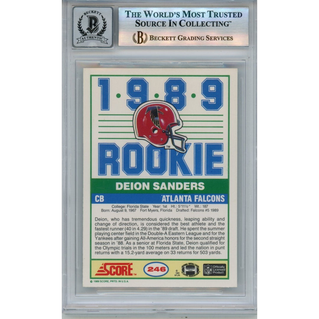 Deion Sanders Autographed 1989 Score #246 Trading Card HOF Beckett 42762