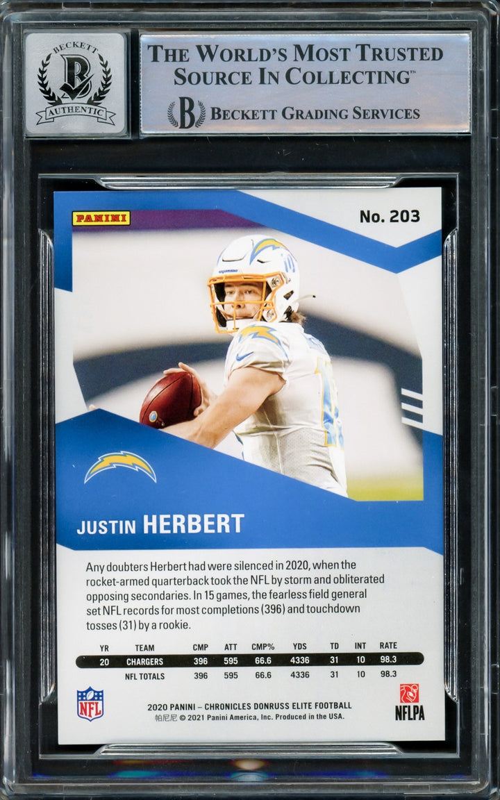 Justin Herbert Signed 2020 Panini Elite Chronicles Red RC #203 Chargers Auto 10