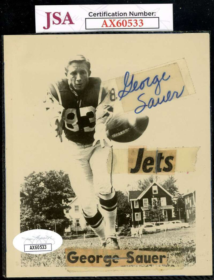 George Sauer JSA Cert Signed 4x5 Photo Autograph Jets