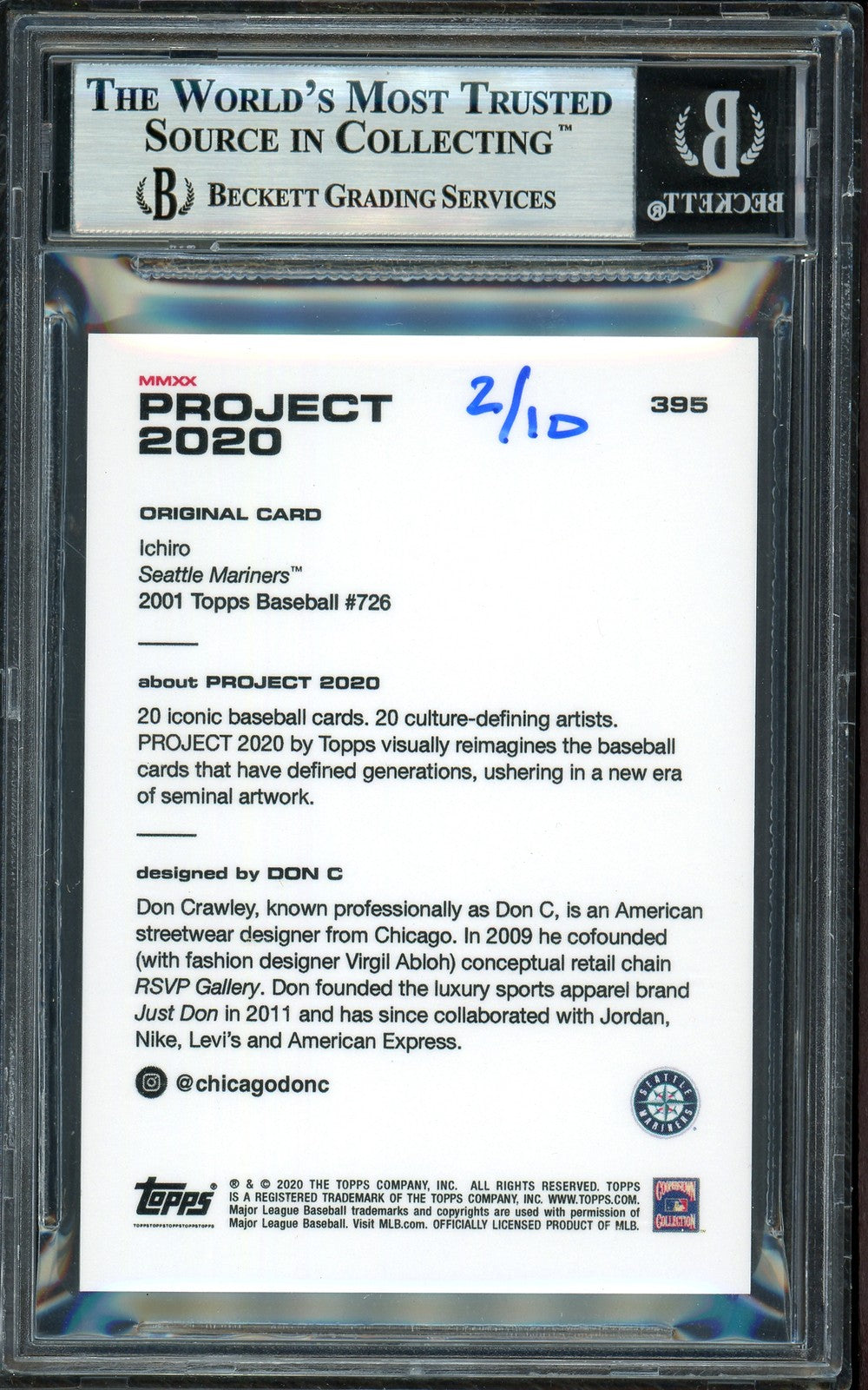 Ichiro Suzuki Auto Signed Topps Project 2020 Don C Card 395 Silver #2/10 Beckett