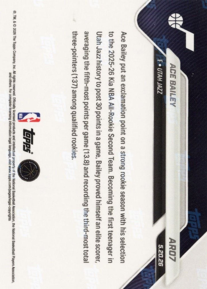 2025 Topps Living Ace Bailey #28 Gold Foil /50 Rookie RC Basketball Card