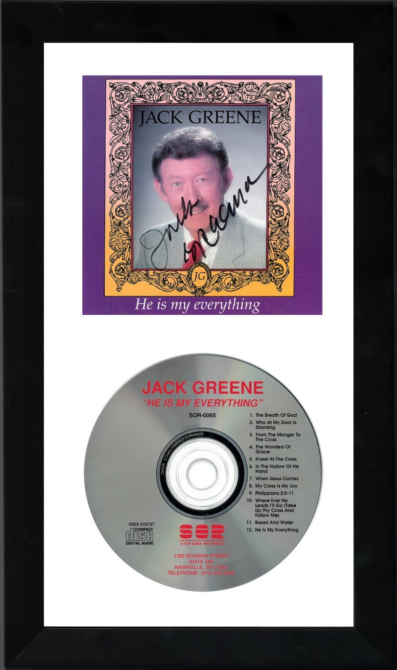 Jack Greene signed 1991 He is my everything Album Cover w/CD Framed 6.5"x12"-JSA
