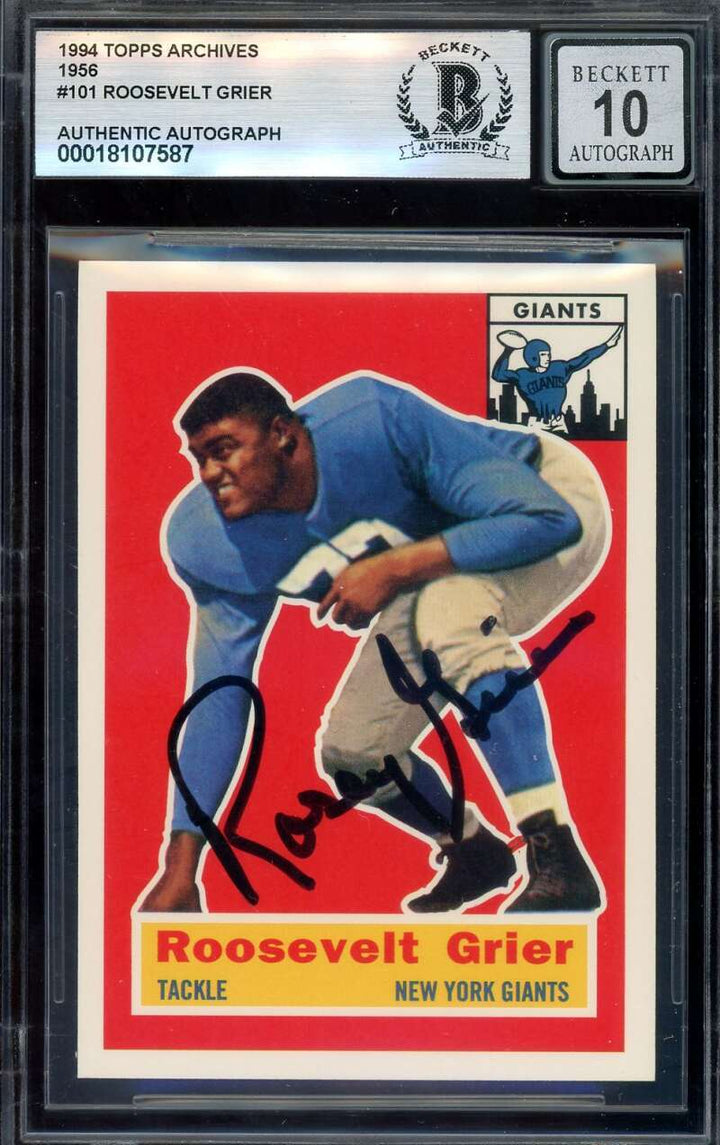 Roosevelt Grier Gem Mint 10 Beckett BAS Signed 1994 Topps 1956 Archives Autograp