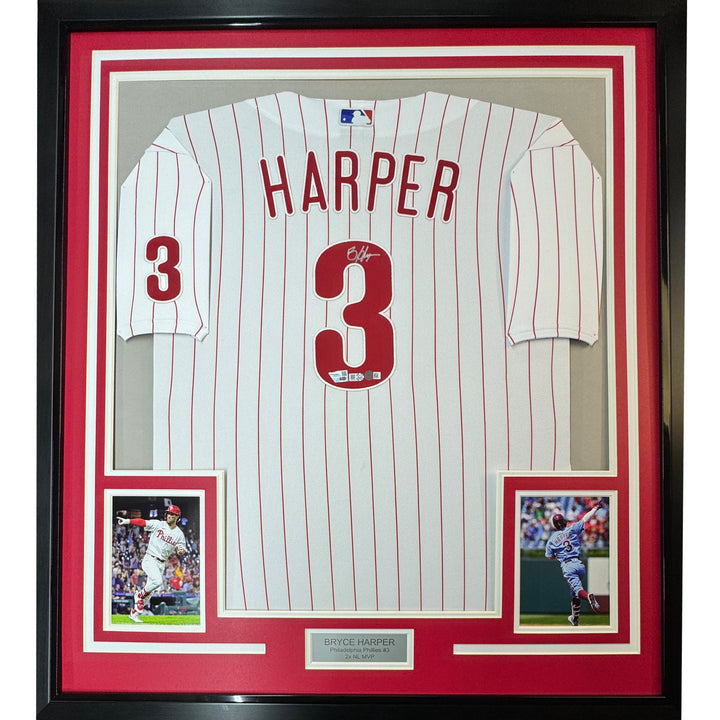 Framed Autographed/Signed Bryce Harper 33x42 Phillies Jersey Fanatics & MLB COA