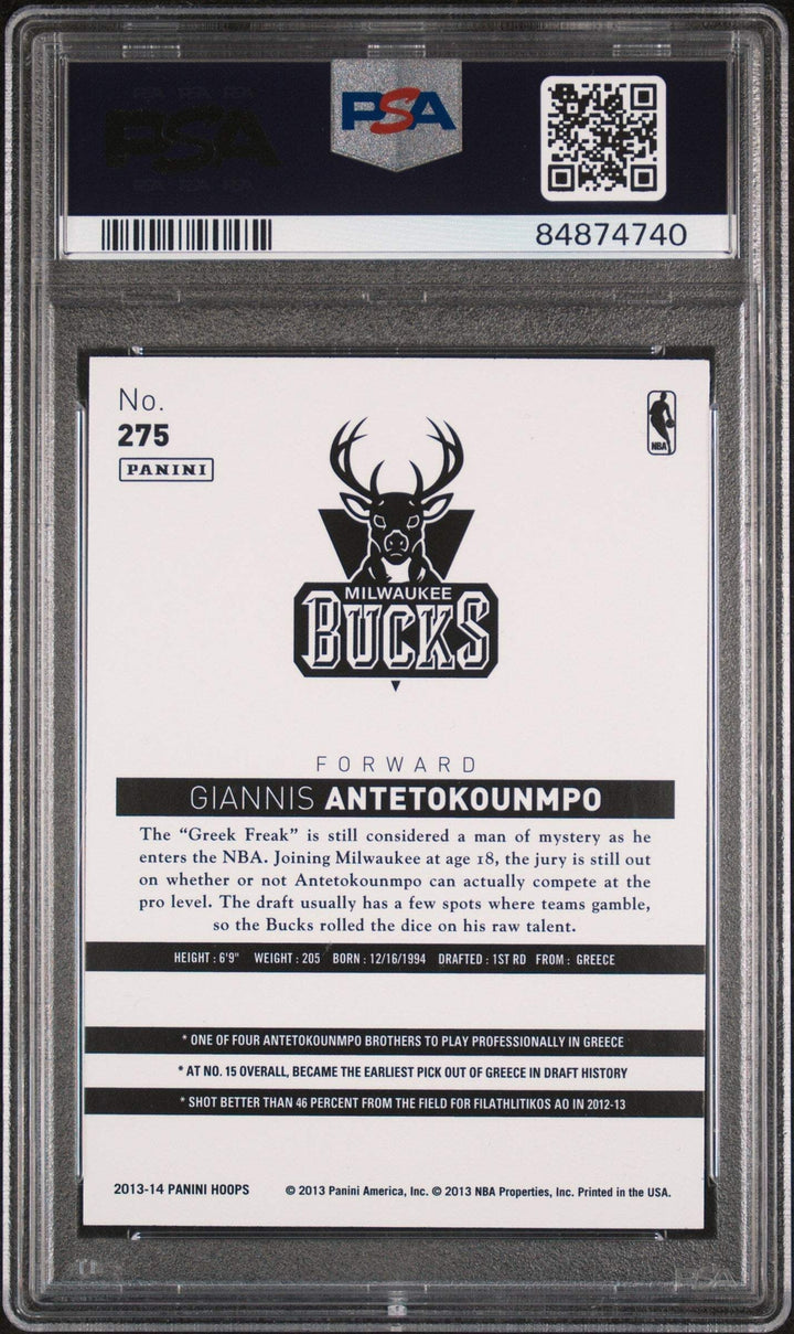 Graded 2013 Panini Hoops Giannis Antetokounmpo #275 RC Basketball Card PSA 10