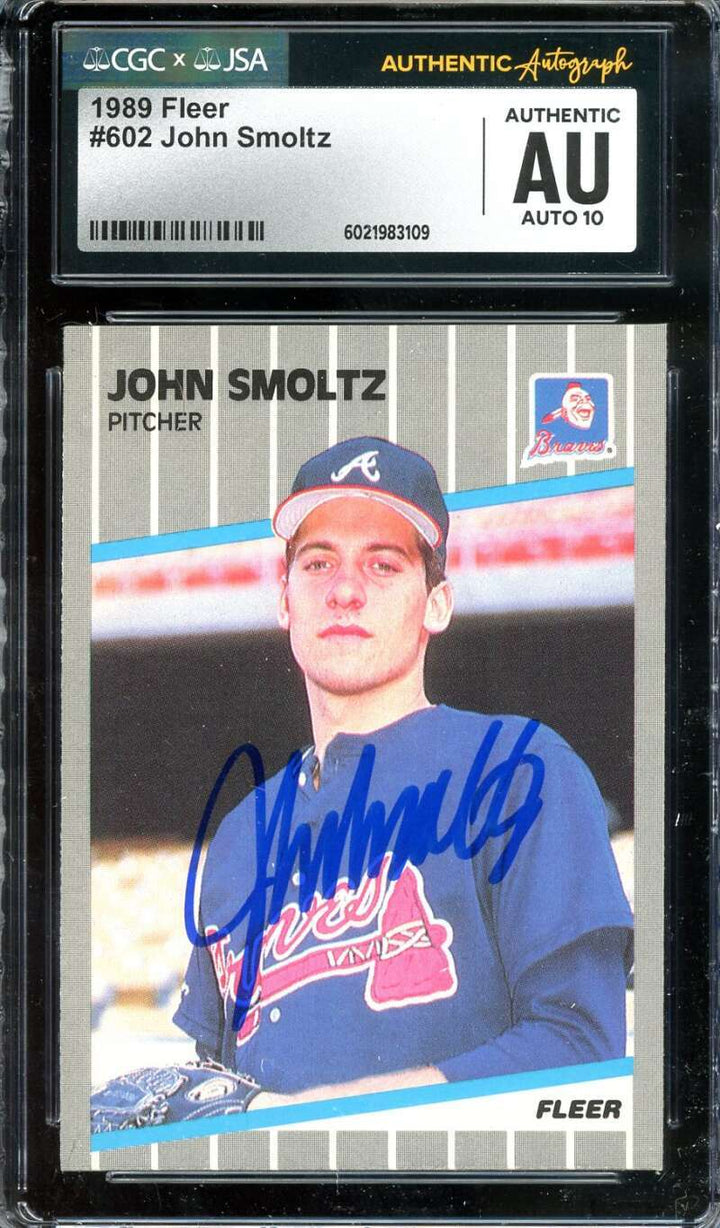 John Smoltz Gem Mint 10 JSA CGC Coa Signed 1989 Fleer Rookie Autograph