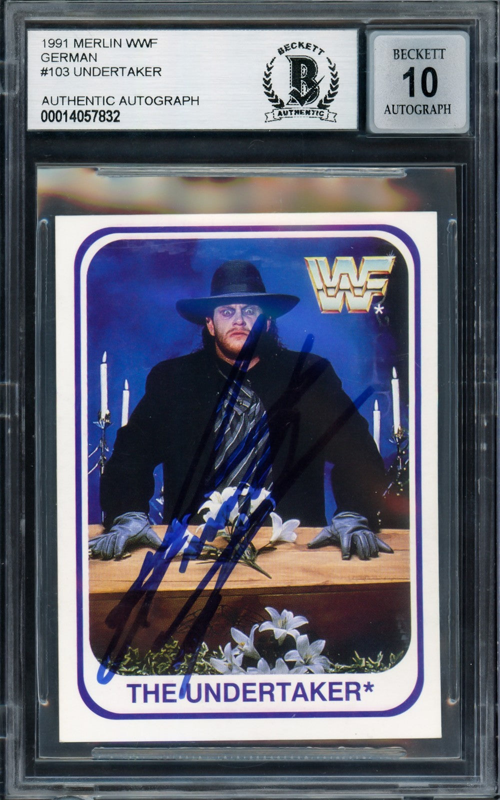 Undertaker Signed 1991 Merlin WWF German Card 103 Sig 10 Small Crease Beckett