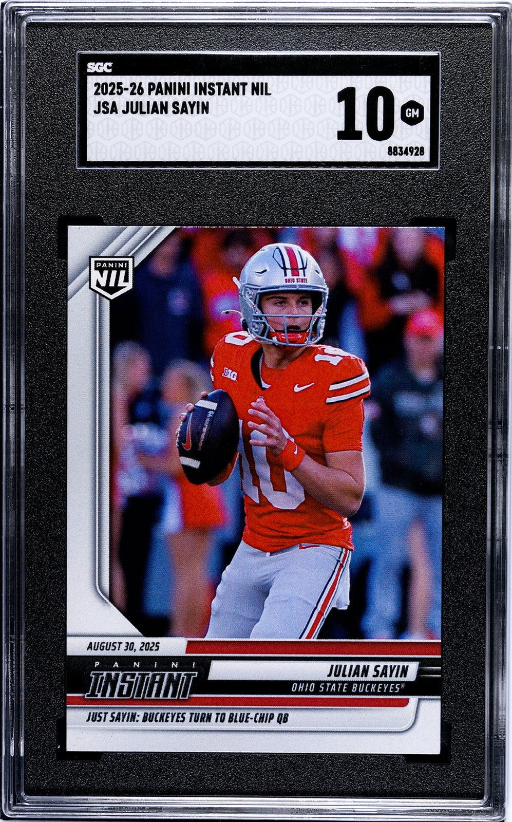 Graded 2025 Panini Instant NIL Julian Sayin #JSA Rookie Card SGC 10