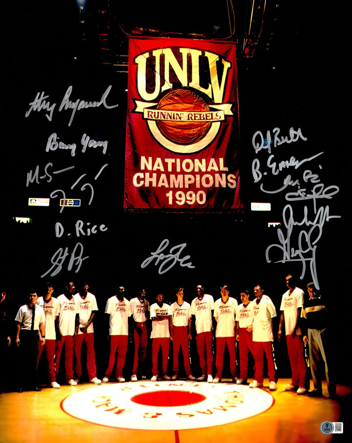 1990 NCAA Champions UNLV Runnin Rebels Auto 16x20 Photo 13 Sig Larry Johnson BAS
