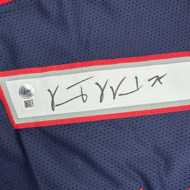 Autographed/Signed Vince Wilfork New England Blue Jersey Beckett BAS COA