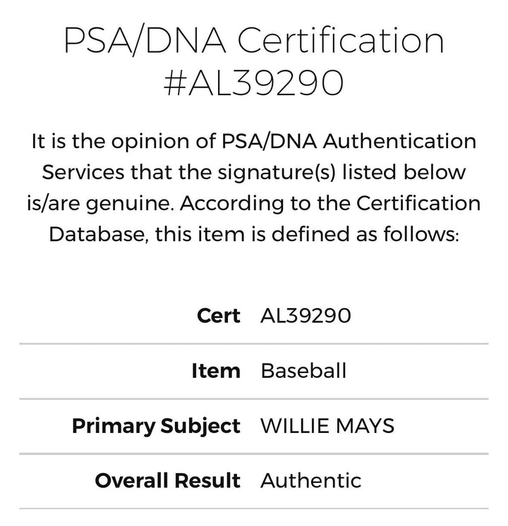 Willie Mays Signed Official NL Baseball SF Giants Autograph Clean PSA COA HOF