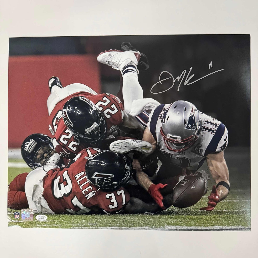 Autographed/Signed Julian Edelman New England Patriots 16x20 Photo JSA COA