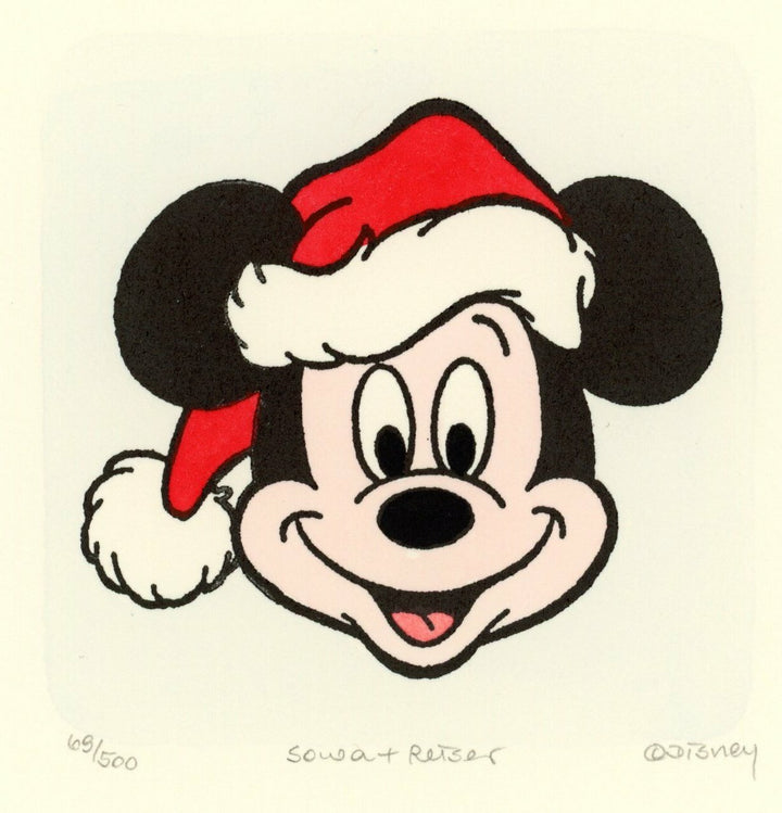 Mickey Mouse Sowa & Reiser #D/500 Hand Painted Cartoon Etching Art Santa Face