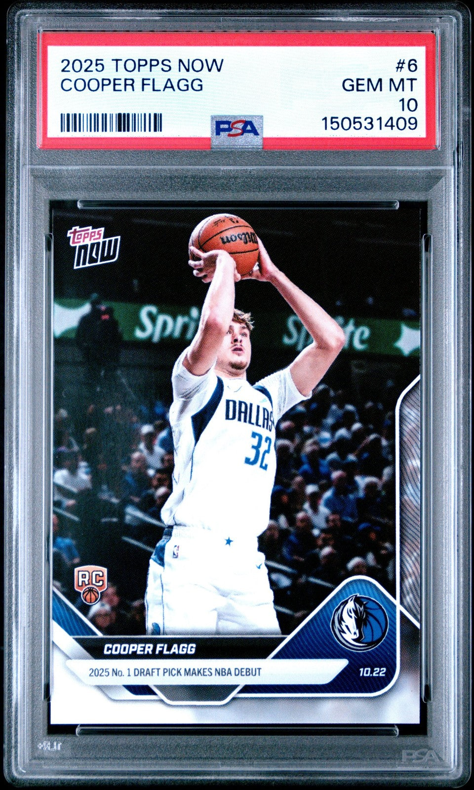 Graded 2025 Topps Now Cooper Flagg #6 Rookie RC Card PSA 10 Gem Mint