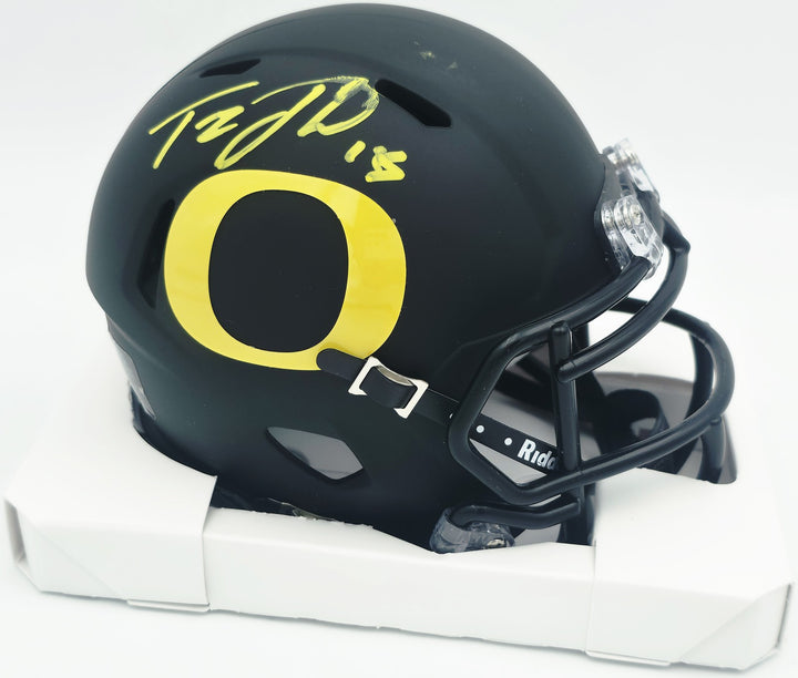 Tez Johnson Auto Oregon Ducks Matte Black Speed Mini Helmet (Smudge) JSA Witness
